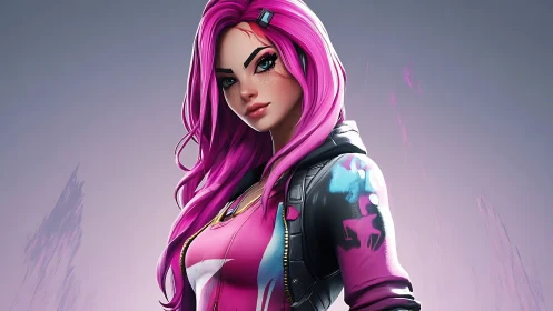 Bold pink haired heroine stands ready with confident charm