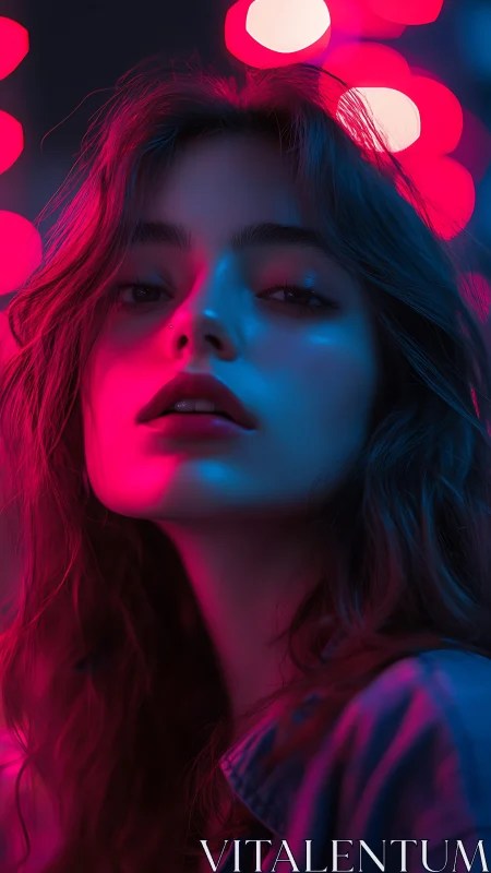 Neon portrait captures glossy skin under cyan magenta glow