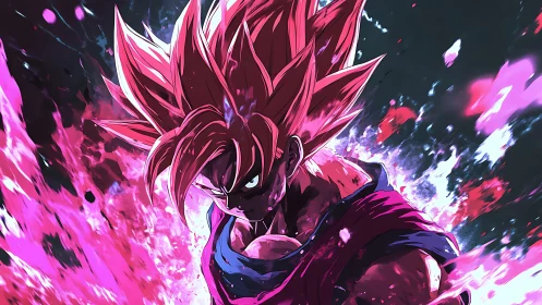 Energy-charged warrior stands within explosive pink aura