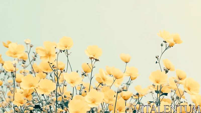 Buttercup chorus rising against a pale morning sky.