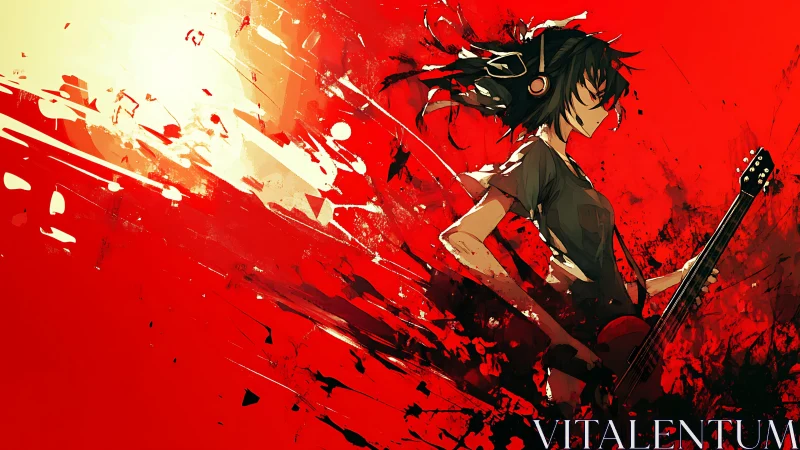 Guitarist drives explosive red abstract soundscape