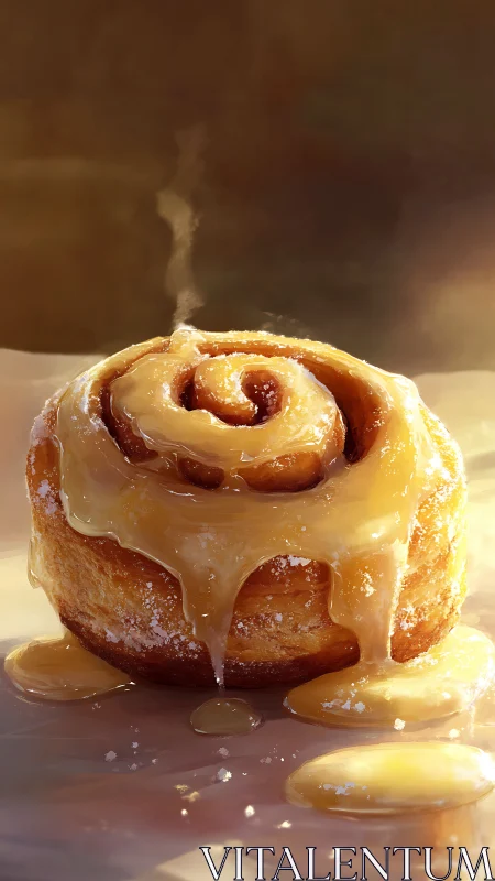 Golden caramel cinnamon swirl basking in morning glow.