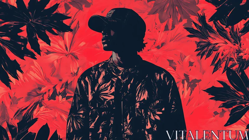 Silhouette in floral thunderstorm quietly blooms in red