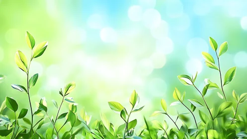 Green leaf stems against soft abstract bokeh background.