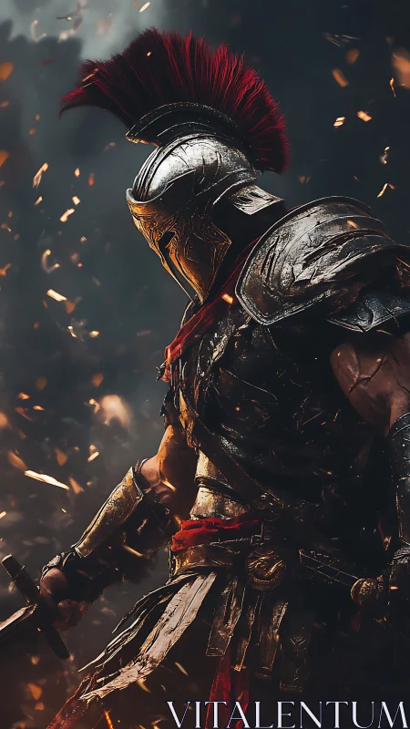 Ember crowned warrior striding through the storm of sparks.