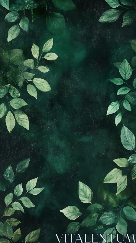 Emerald foliage frames deep textured green abstract field