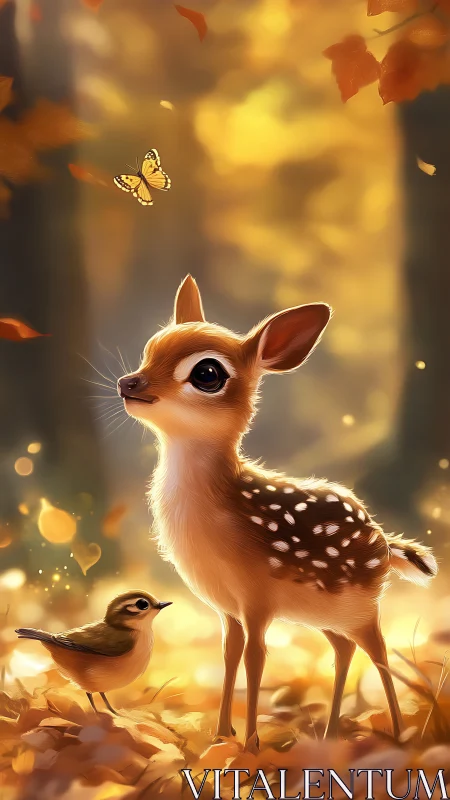 Tiny forest sentinel studies autumn light with gentle wonder