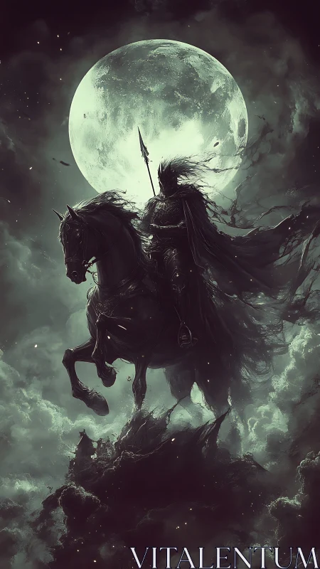 Moonlit dark rider welcomes the night with quiet power