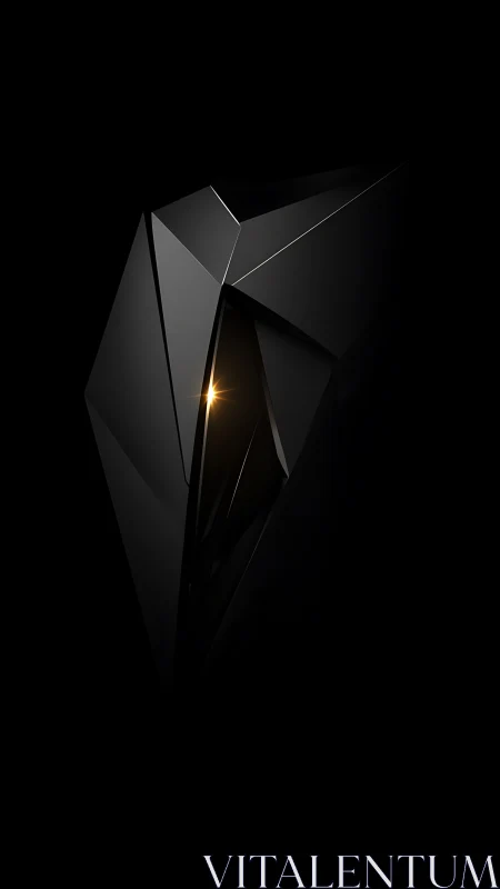 Black angular 3D form contains a single internal light source