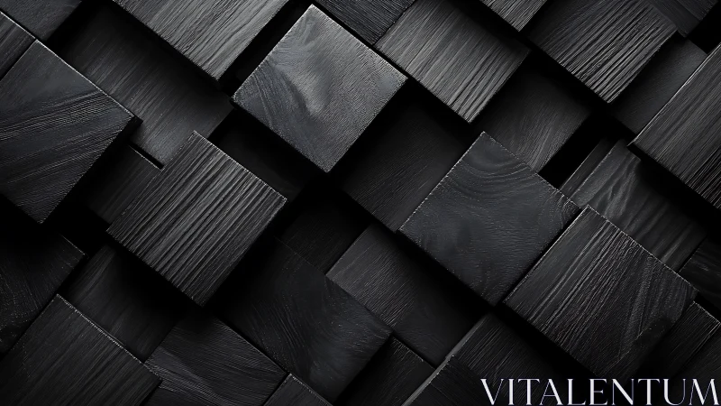 Stacked black wooden panels form a staggered geometric grid
