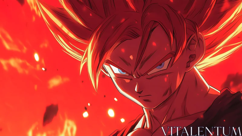 Intense anime warrior portrait rendered in dramatic red lighting
