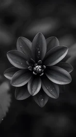 Dahlia Bloom Rendered in Monochromatic Contrast and Sharp Textural Detail.