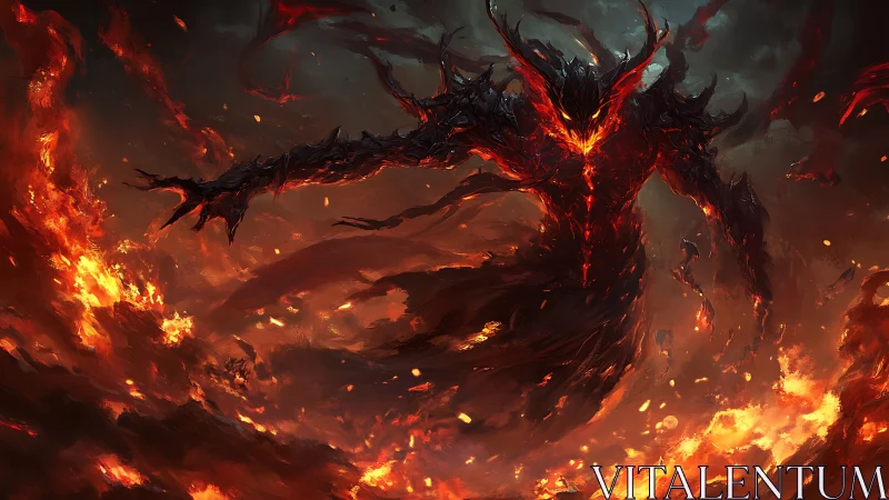 Infernal lava monarch rising amid swirling volcanic fire.