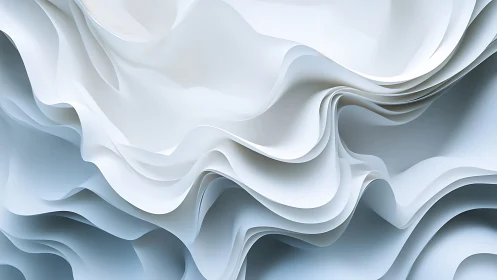 Layered white and blue folds create smooth abstract waves