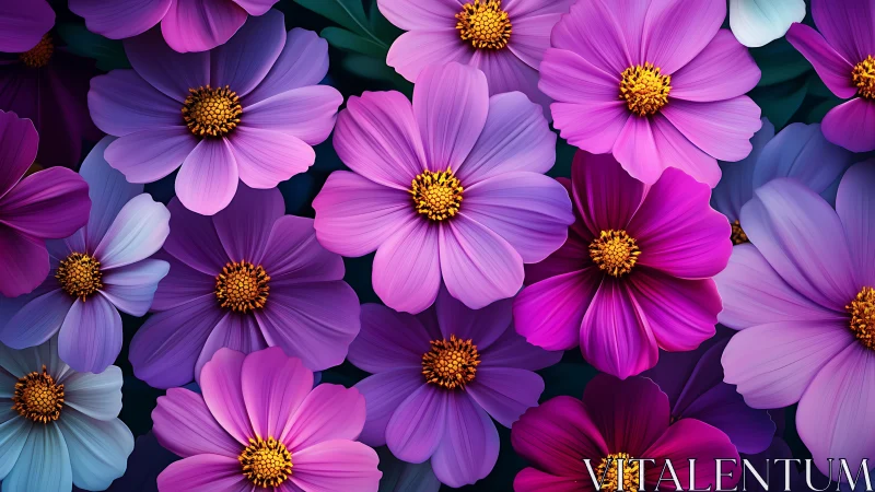 Cosmos Garden: Magenta Petals Dance in Electric Bloom.