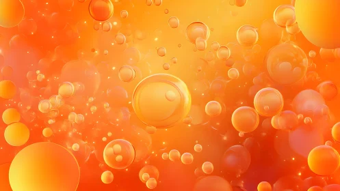 Abstract Orange Bubbles Floating in Bright, Vibrant Digital Art.