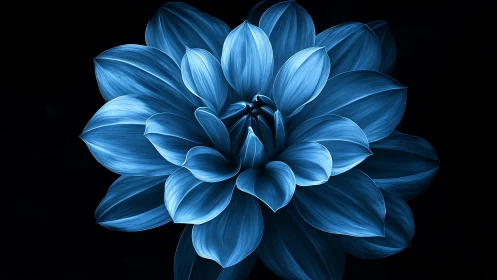 Blue Dahlia Bloom Against Darkness.