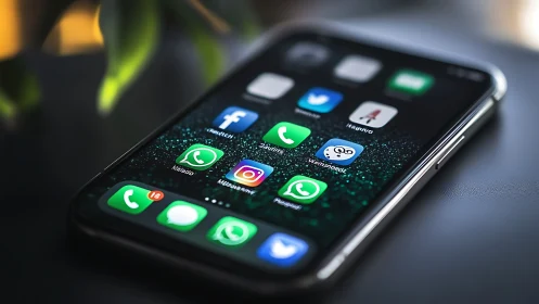 Oblique macro study of smartphone messaging interface surface.