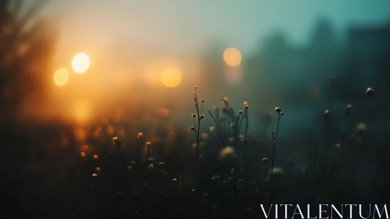 Soft dawn light gently wraps wild grasses in dreamy glow