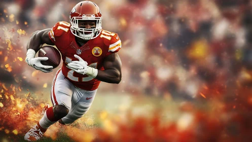 Dynamic gridiron sprint with particle-flare motion effects.