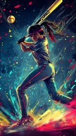 Electric slugger ignites neon diamond with blazing swing.