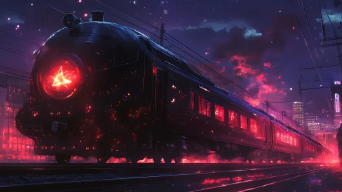 Starlit midnight train glowing with dreamy neon magic.
