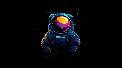 Chromatic astronaut portrait with neon reflections in void.
