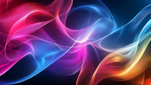 Neon light waves flow across dark gradient cosmic background.