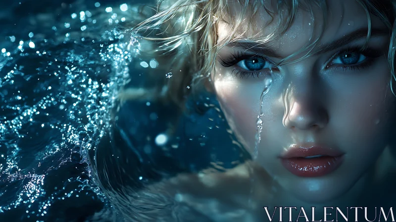 Hyper-detailed aquatic portrait shows wet skin specularity and bokeh