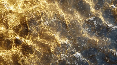 Sunlit ripples sketch molten gold across a stony riverbed