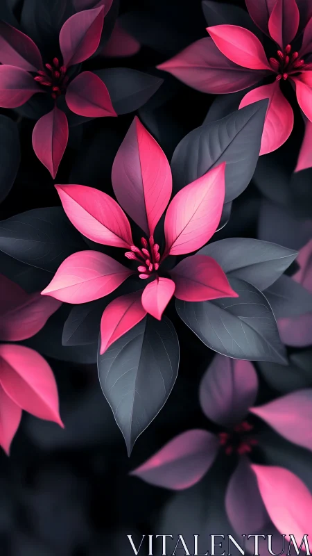 Luminous Pink Petals Dance Against Obsidian Darkness
