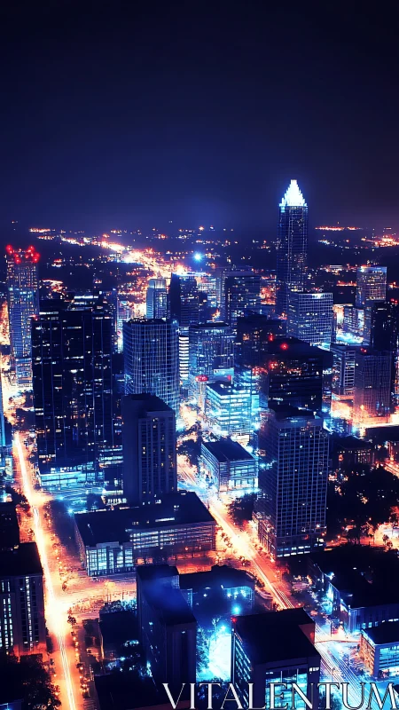 Neon arteries of a sleepless electric metropolis at midnight.