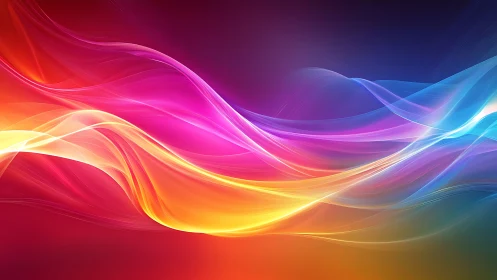 Glowing rainbow light waves flowing across a dreamy sky.