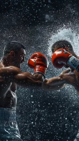 Boxing Match with Red Gloves in Rain.