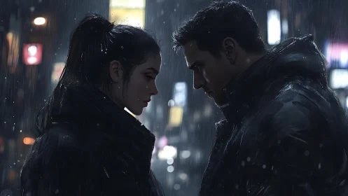 Rain-Soaked Confession: Two Souls in Urban Darkness.