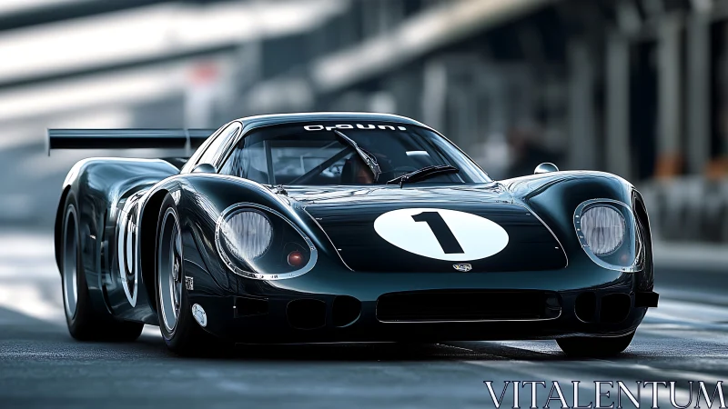 Legendary black race car poised for a thrilling fast start.