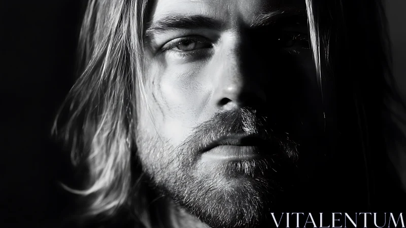 Moody male portrait in stark monochrome side lighting.