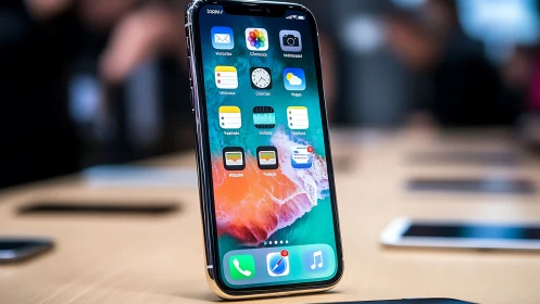 iPhone displaying home screen with application icons and interface elements.