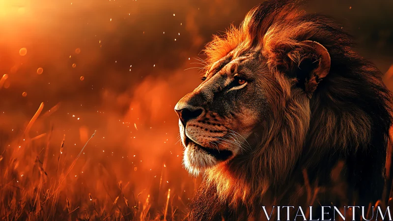 Sunlit king of embers gazes across a burning horizon.