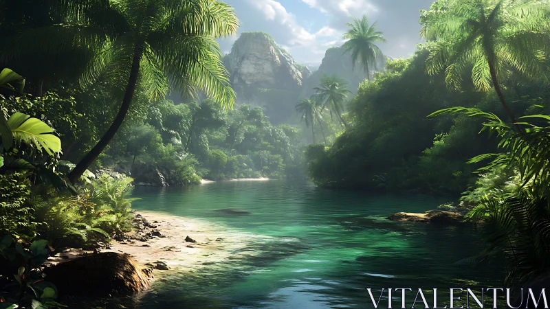 Tropical gorge with limestone formations and dense canopy architecture