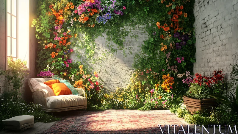 Courtyard with Dense Floral Wall Coverage and Seating Area