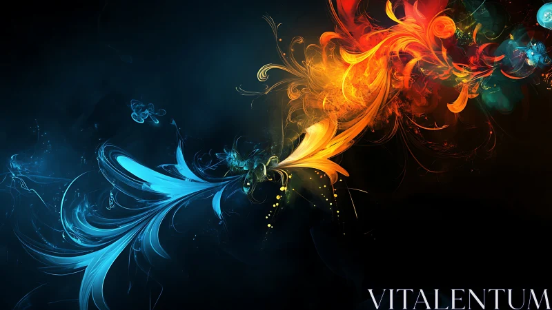 Chromatic energy plumes collide in fluid abstract digital nebula.