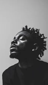 Monochrome side portrait of man with upward gaze profile.