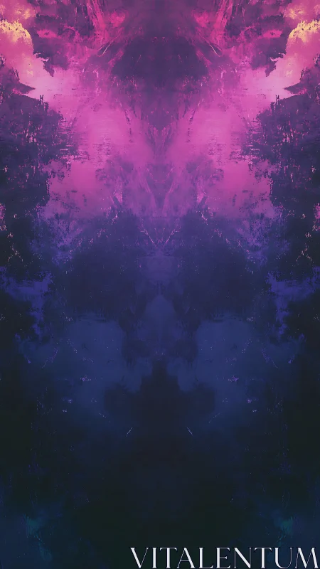 Symmetrical neon nebula field in vertical digital abstraction.