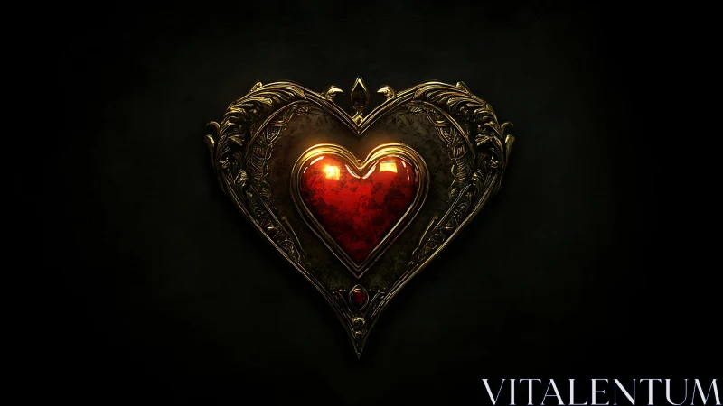 Ornate heart pendant with glowing red core.