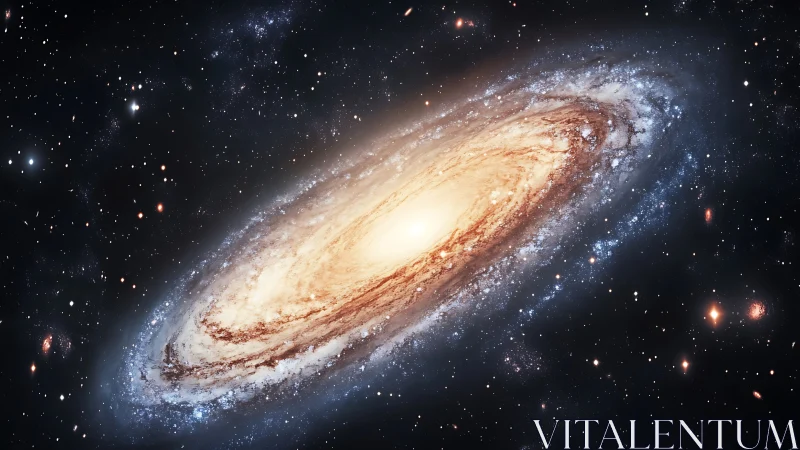 Spiral galaxy core glows within dense star-dusted halo.