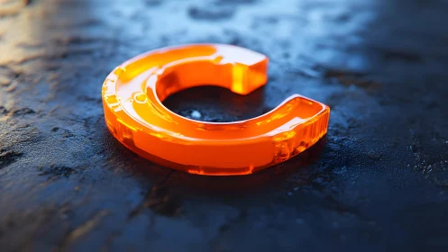 Glossy Orange Letter C on Textured Dark Surface, 3D Render.