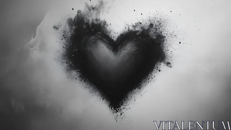Exploding black heart disperses into dust.
