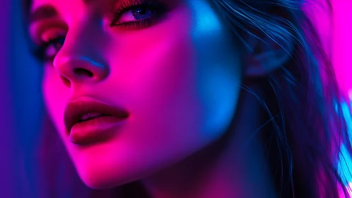 Neon-lit digital portrait with vivid magenta cyan glow.