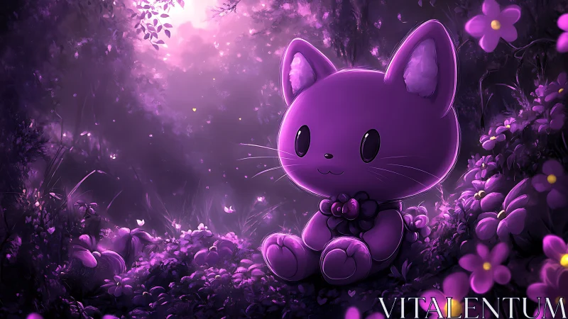 Enchanting Purple Kitty in a Magical Flower Garden